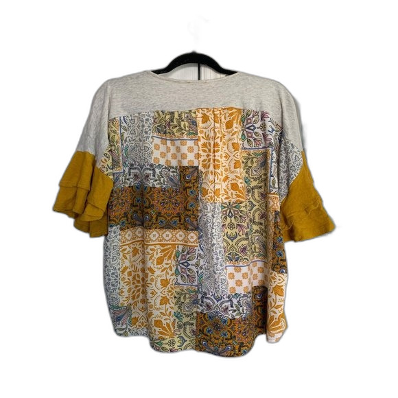 Umgee Ruffle Sleeve Mixed Pattern Tee LG - Picture 1 of 7